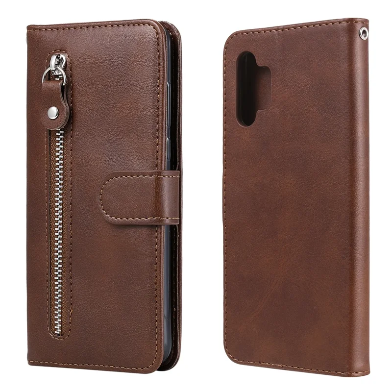 Zipper Pocket Wallet Leather Stand Case for Samsung Galaxy A32 5G Cover/M32 5G - Brown