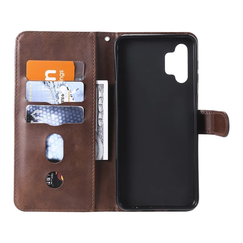Zipper Pocket Wallet Leather Stand Case for Samsung Galaxy A32 5G Cover/M32 5G - Brown