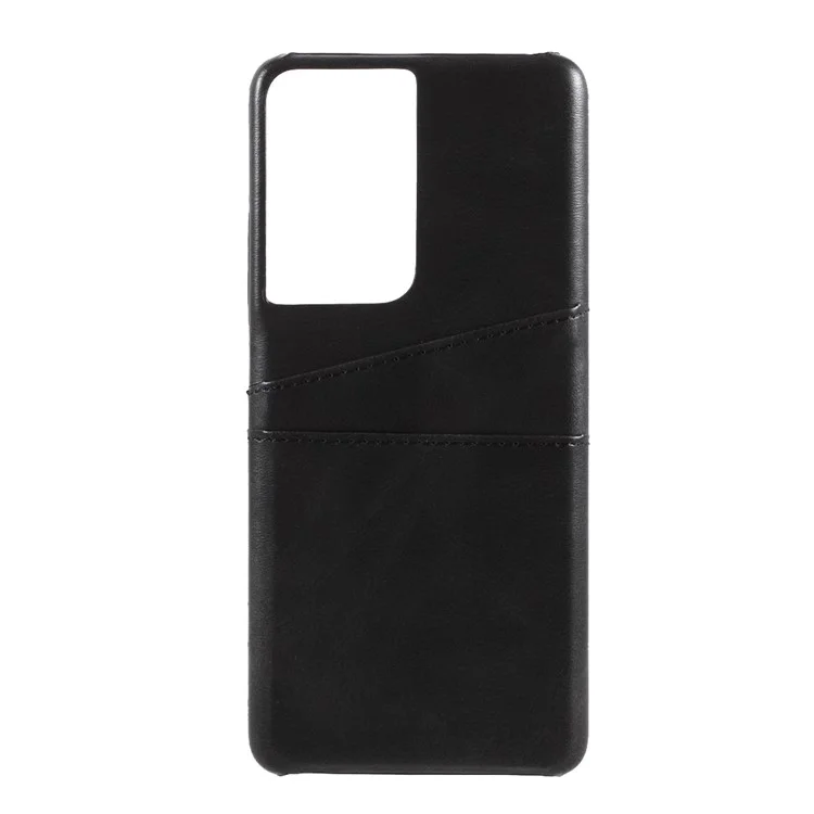 Double Card Slots PU Leather Coated PC Protector for Samsung Galaxy S21 Ultra 5G Case - Black