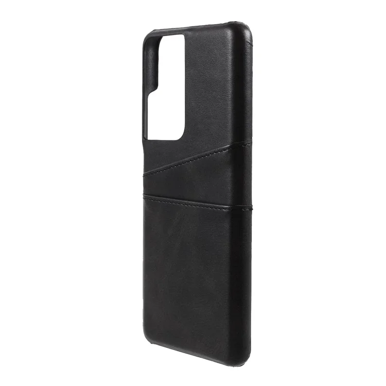 Double Card Slots PU Leather Coated PC Protector for Samsung Galaxy S21 Ultra 5G Case - Black