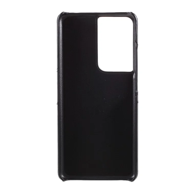 Ranuras de Doble Tarjeta PU Protector de PC Recubierto de Cuero Para Samsung Galaxy S21 Ultra 5G Case - Negro