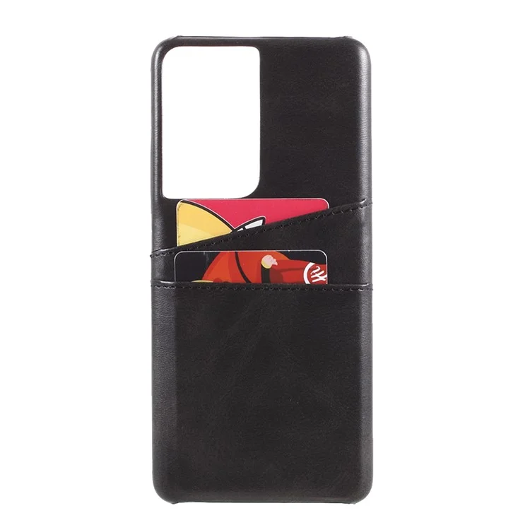 Double Card Slots PU Leather Coated PC Protector for Samsung Galaxy S21 Ultra 5G Case - Black