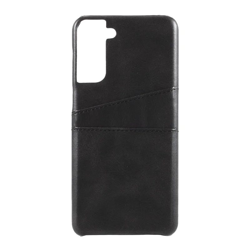 Double Card Slots PU Leather Coated PC Cover for Samsung Galaxy S21 4G/5G Case - Black
