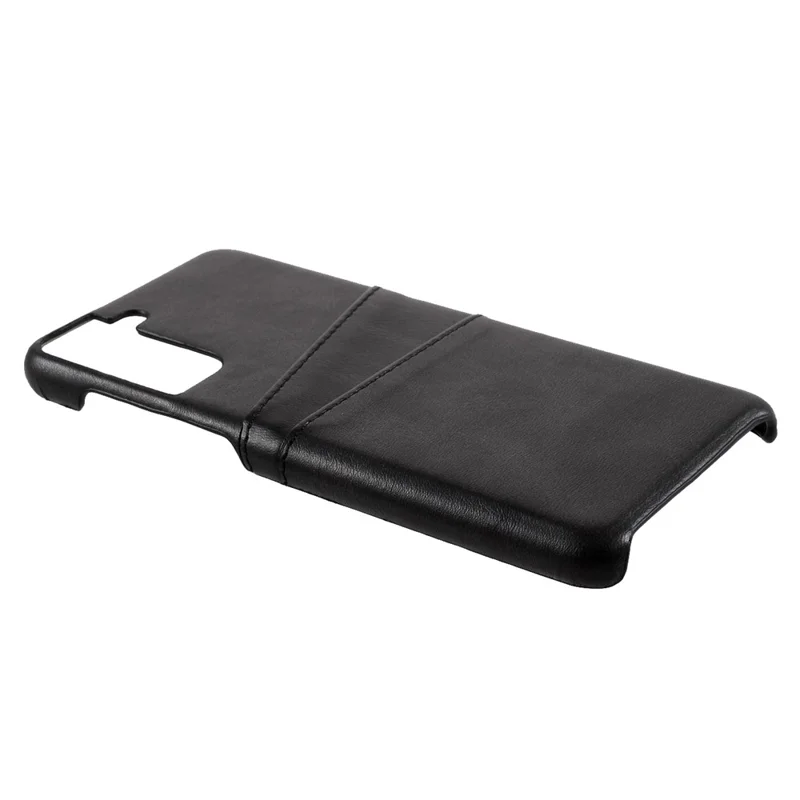 Double Card Slots PU Leather Coated PC Cover for Samsung Galaxy S21 4G/5G Case - Black