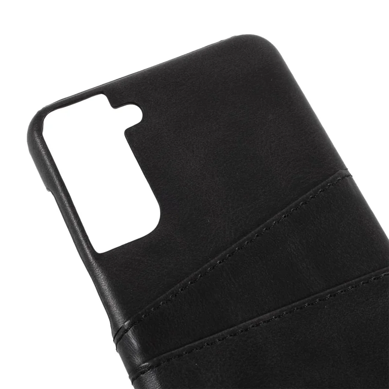 Double Card Slots PU Leather Coated PC Cover for Samsung Galaxy S21 4G/5G Case - Black