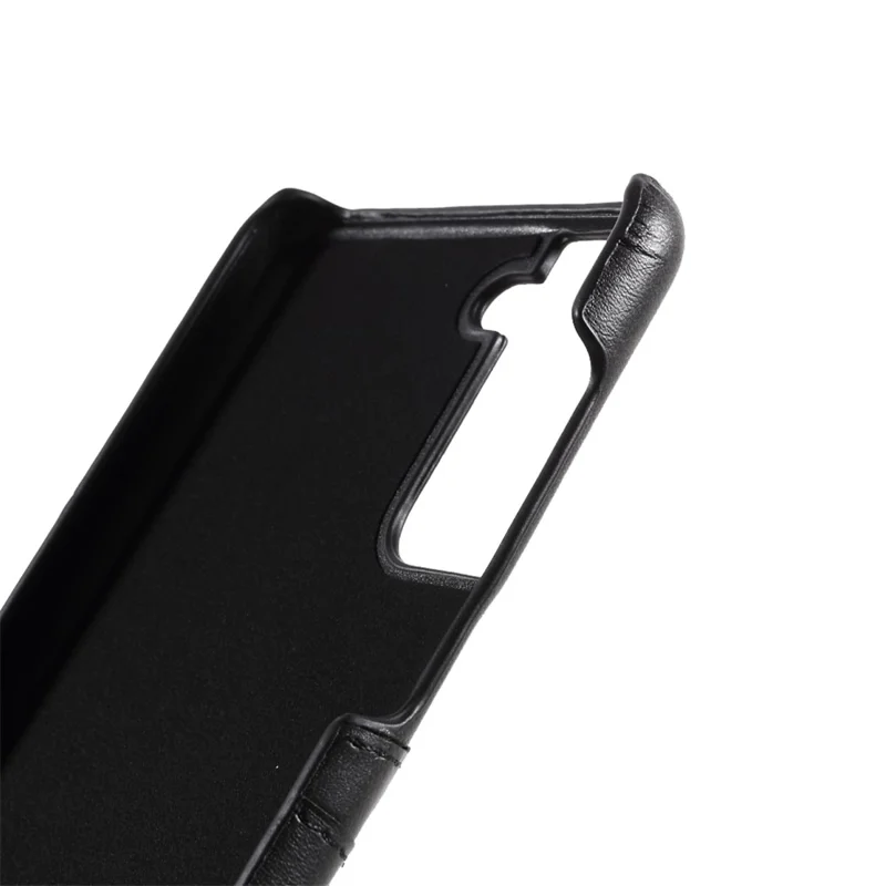 Double Card Slots PU Leather Coated PC Cover for Samsung Galaxy S21 4G/5G Case - Black