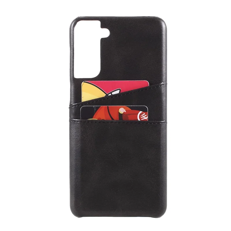 Double Card Slots PU Leather Coated PC Cover for Samsung Galaxy S21 4G/5G Case - Black