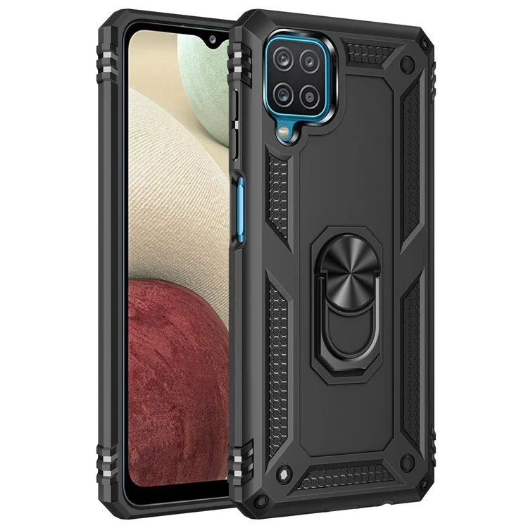 Hybrid-pc + Tpu-anti-drop-telefonschale Mit Ringkickstand Für Samsung Galaxy A12 - Schwarz