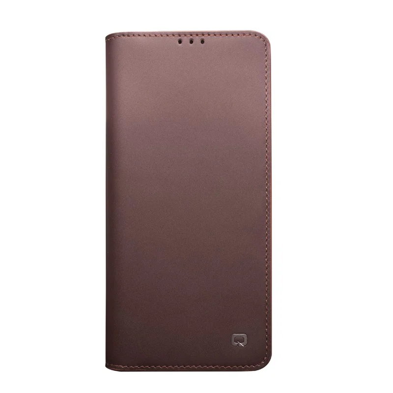 QIALINO Genuine Cowhide Leather Wallet Cover for Samsung Galaxy S21 4G/5G - Brown