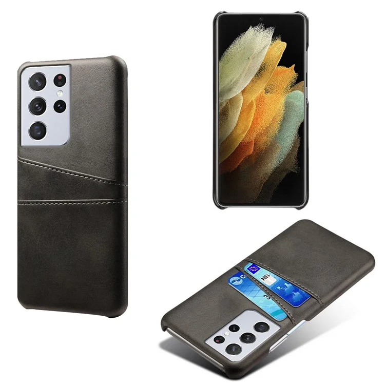 KSQ PC + PU Leather Coated Case with Dual-Card Slots for Samsung Galaxy S21 Ultra 5G - Black