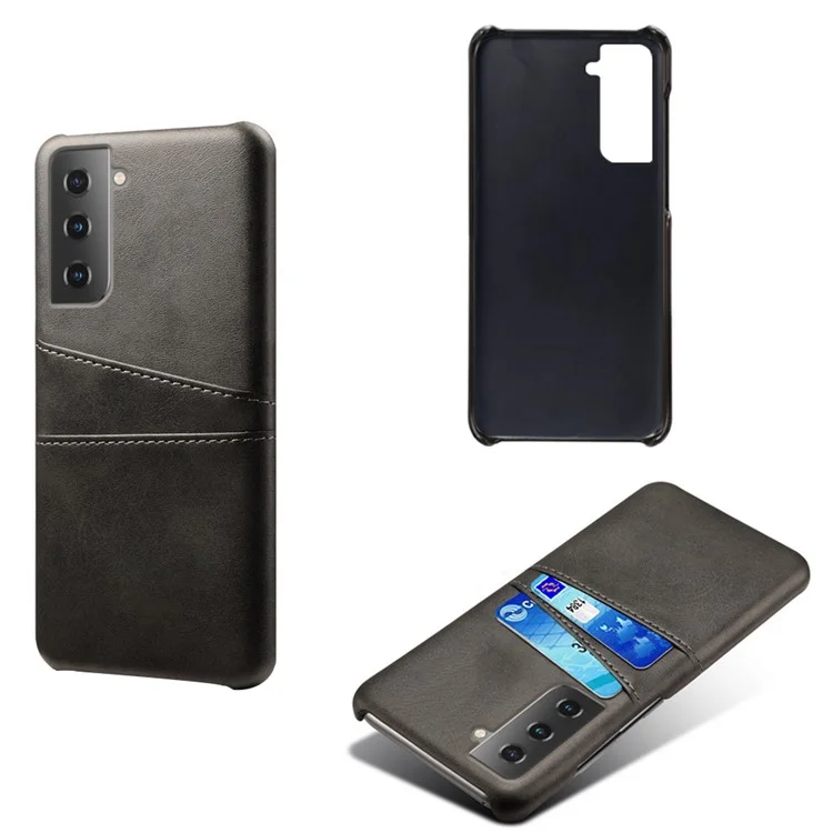 KSQ Dual-Card Slots Design PU Leather Coated Hard PC Case for Samsung Galaxy S21 Plus 5G - Black