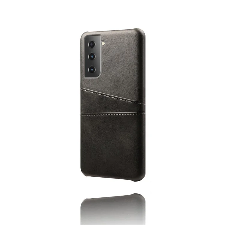 KSQ Dual-Card Slots Design PU Leather Coated Hard PC Case для Samsung Galaxy S21 Plus 5G - Черный
