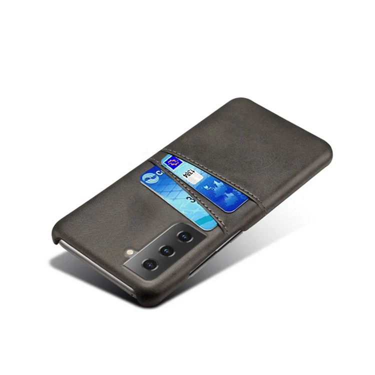 Slot a Doppia Carta KSQ Design in Pelle PU Custodia Per PC Rigida Rivestita Per Samsung Galaxy S21 Plus 5G - Nero