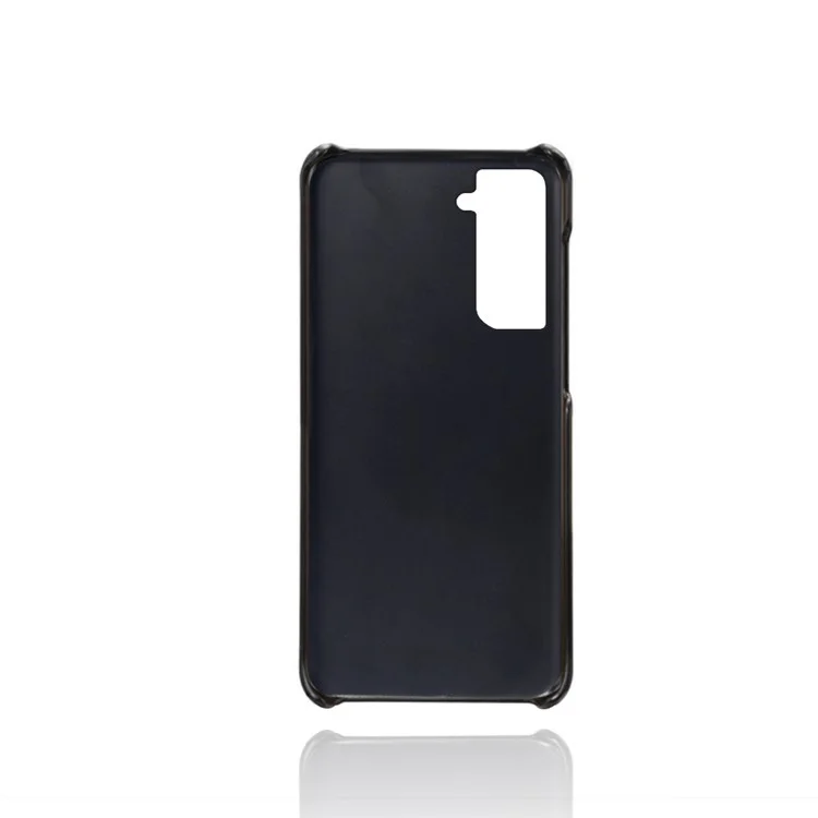 Slot a Doppia Carta KSQ Design in Pelle PU Custodia Per PC Rigida Rivestita Per Samsung Galaxy S21 Plus 5G - Nero