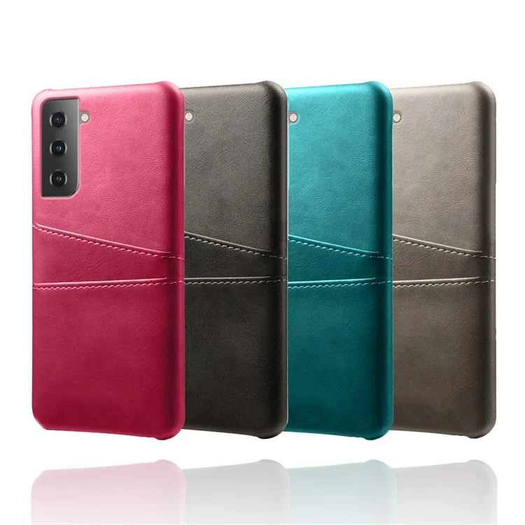 KSQ Dual-Card Slots Design PU Leather Coated Hard PC Case для Samsung Galaxy S21 Plus 5G - Черный