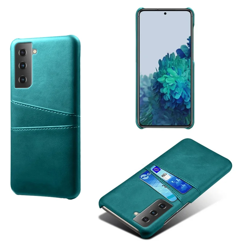 KSQ PU Leather Coated PC Case with Dual-Card Slots Design for Samsung Galaxy S21 4G/5G - Green