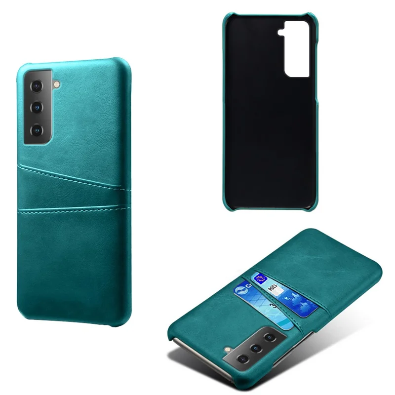 KSQ PU Leather Coated PC Case with Dual-Card Slots Design for Samsung Galaxy S21 4G/5G - Green