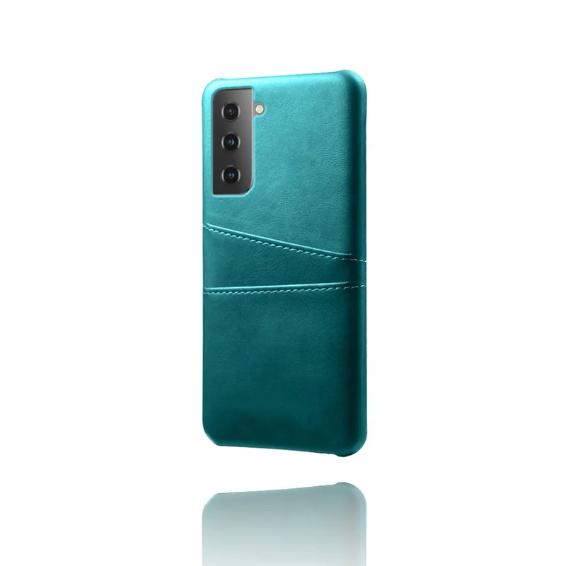 KSQ PU Leather Coated PC Case with Dual-Card Slots Design for Samsung Galaxy S21 4G/5G - Green