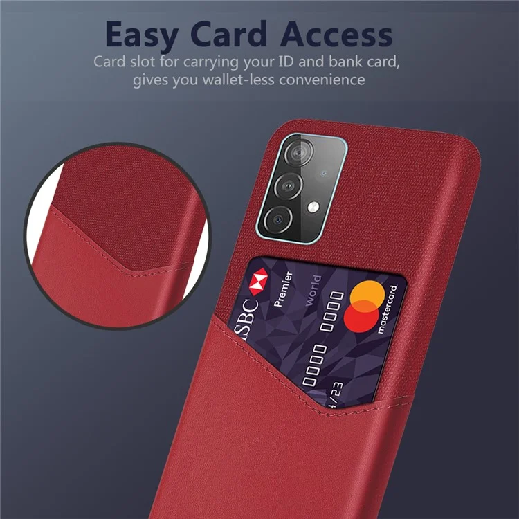 Tarjetero de tela KSQ + Funda trasera de PC con recubrimiento de piel sintética PU para Samsung Galaxy A52 4G/5G / A52s 5G - Rojo