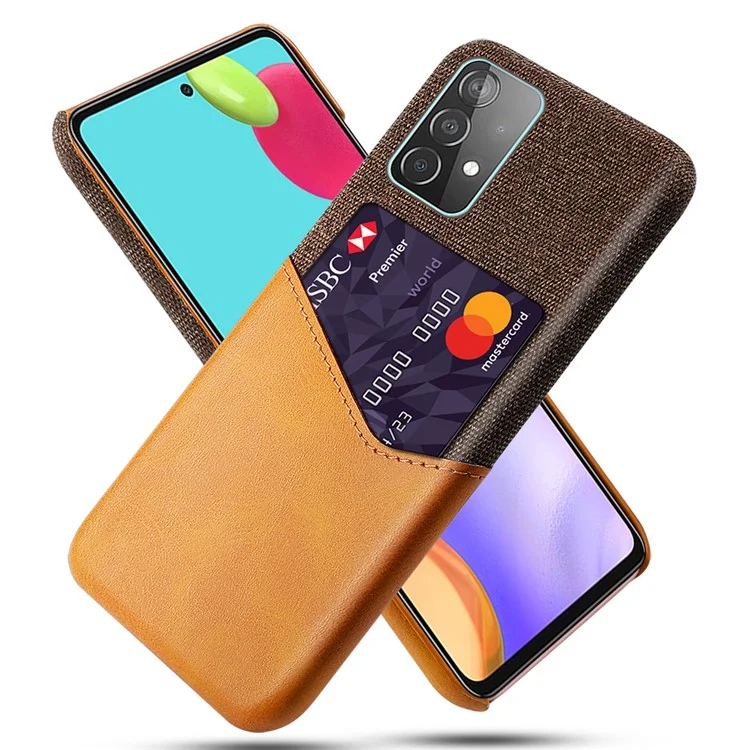 Porta Carte KSQ in Tessuto + Rivestimento in PC Ricoperto in Pelle PU per Samsung Galaxy A52 4G/5G / A52s 5G - Arancione