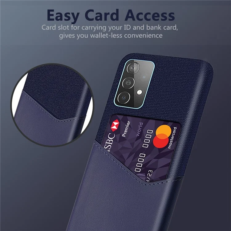 Coloque de Suporte Para Cartão KSQ + PC Revestido de Couro PU Para o Samsung Galaxy A52 4G/5G / A52s 5G - Azul