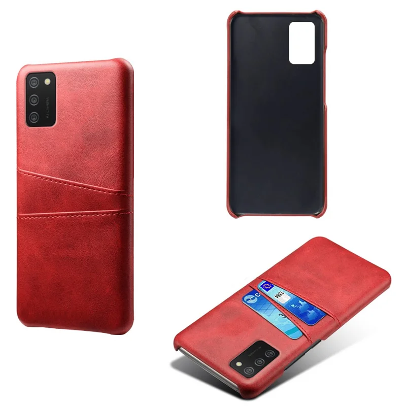 KSQ Obudowa PC + powleczona skórą PU z podwójnymi szczelinami na karty dla Samsung Galaxy A02s (164,2 mm) - Czerwony