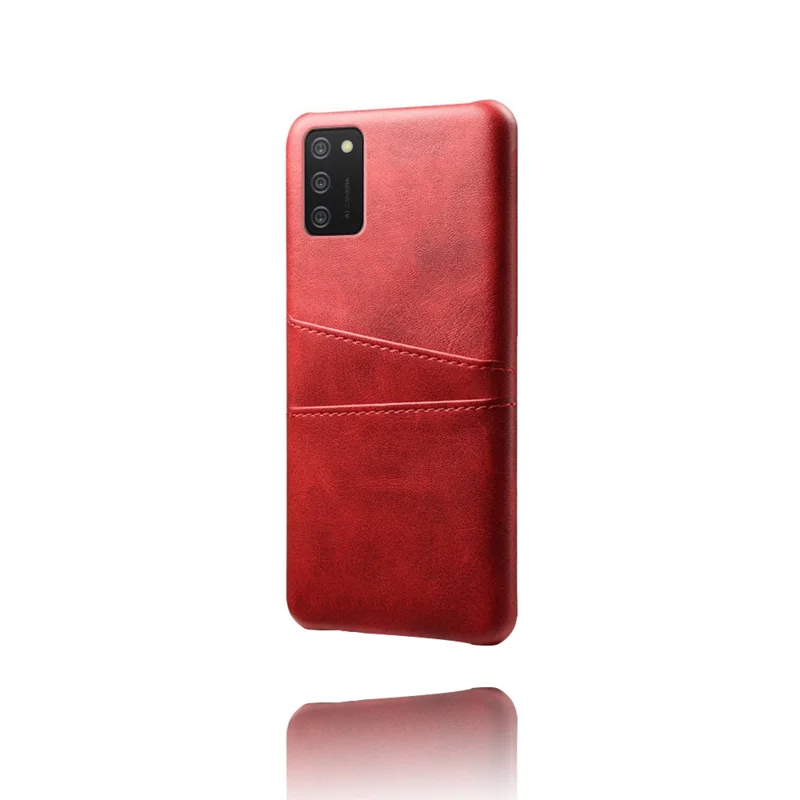 KSQ Obudowa PC + powleczona skórą PU z podwójnymi szczelinami na karty dla Samsung Galaxy A02s (164,2 mm) - Czerwony