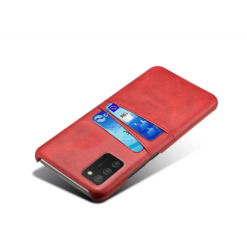KSQ Obudowa PC + powleczona skórą PU z podwójnymi szczelinami na karty dla Samsung Galaxy A02s (164,2 mm) - Czerwony