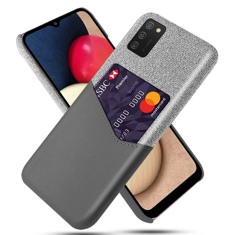 Paja de Partir de Tarjeta KSQ + PC Recubierta de Cuero PU Para Samsung Galaxy A02s (164.2x75.9x9.1 Mm) - Gris