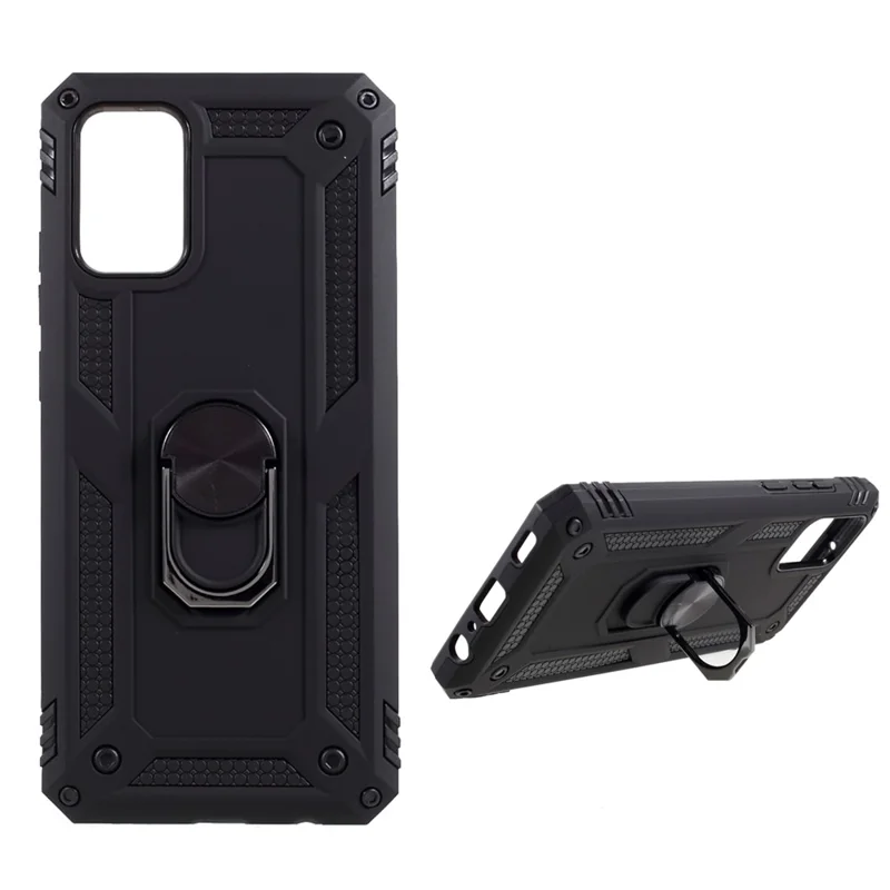 Coque de téléphone anti-chute hybride PC + TPU avec support à bague rotative pour Samsung Galaxy A02s (166,5 mm) - Noir