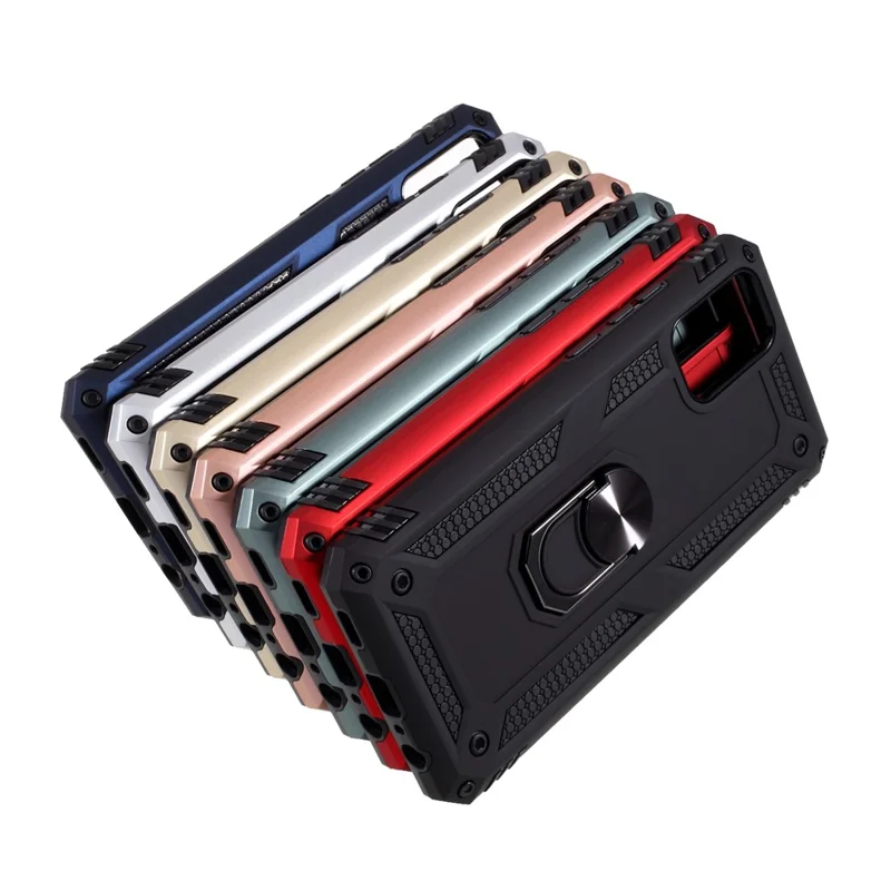 Coque de téléphone anti-chute hybride PC + TPU avec support à bague rotative pour Samsung Galaxy A02s (166,5 mm) - Noir