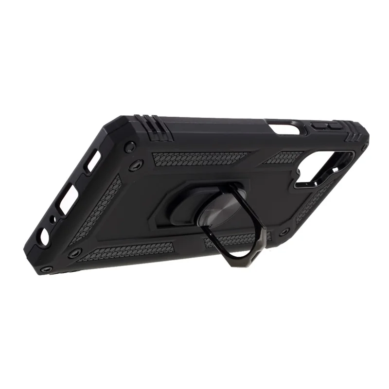 PC + TPU Combo Design Anti-drop Hybrid Phone Shell with Ring Kickstand for Samsung Galaxy A32 5G/M32 5G - Black