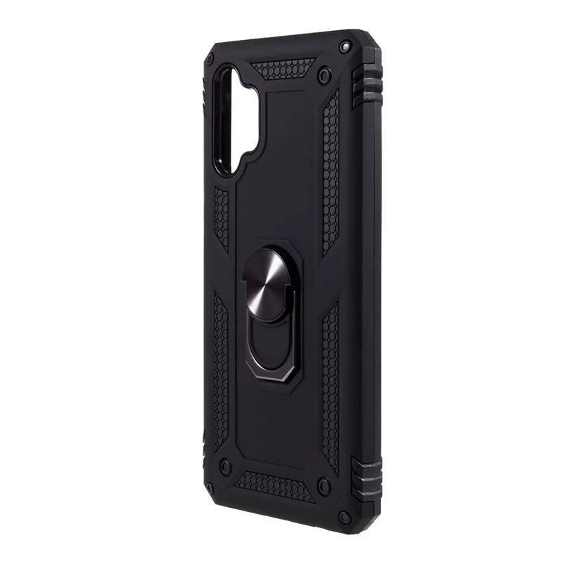 PC + TPU Combo Design Anti-drop Hybrid Phone Shell with Ring Kickstand for Samsung Galaxy A32 5G/M32 5G - Black