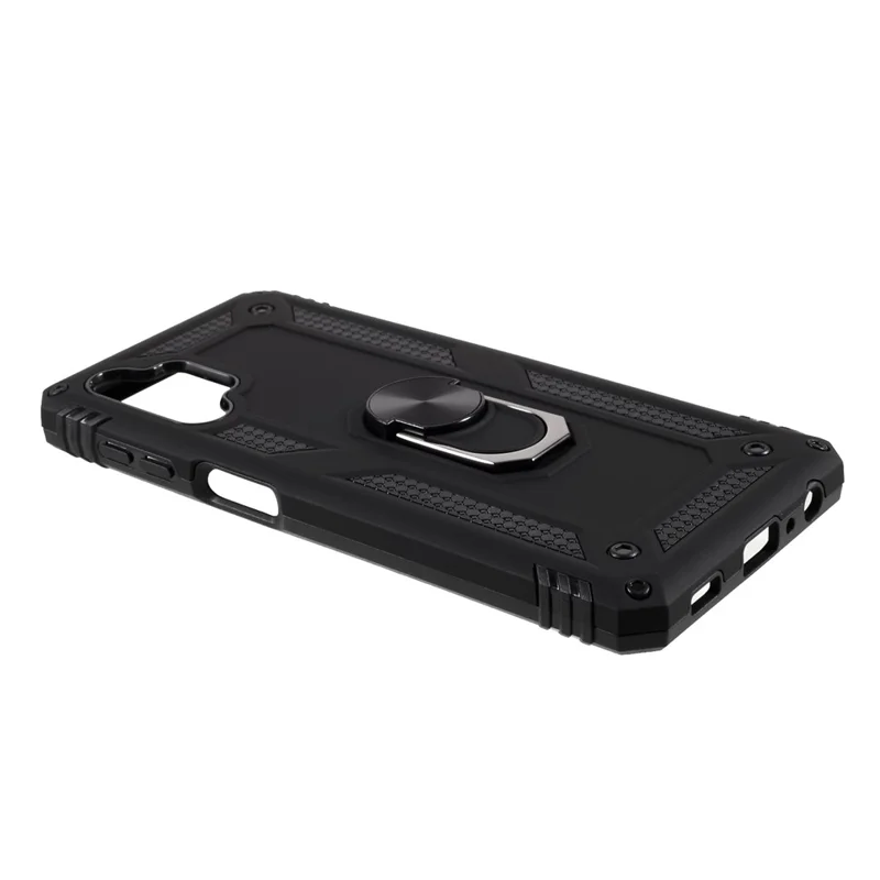 PC + TPU Combo Design Anti-drop Hybrid Phone Shell with Ring Kickstand for Samsung Galaxy A32 5G/M32 5G - Black