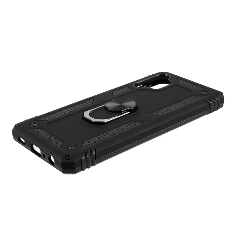 PC + TPU Combo Design Anti-drop Hybrid Phone Shell with Ring Kickstand for Samsung Galaxy A32 5G/M32 5G - Black