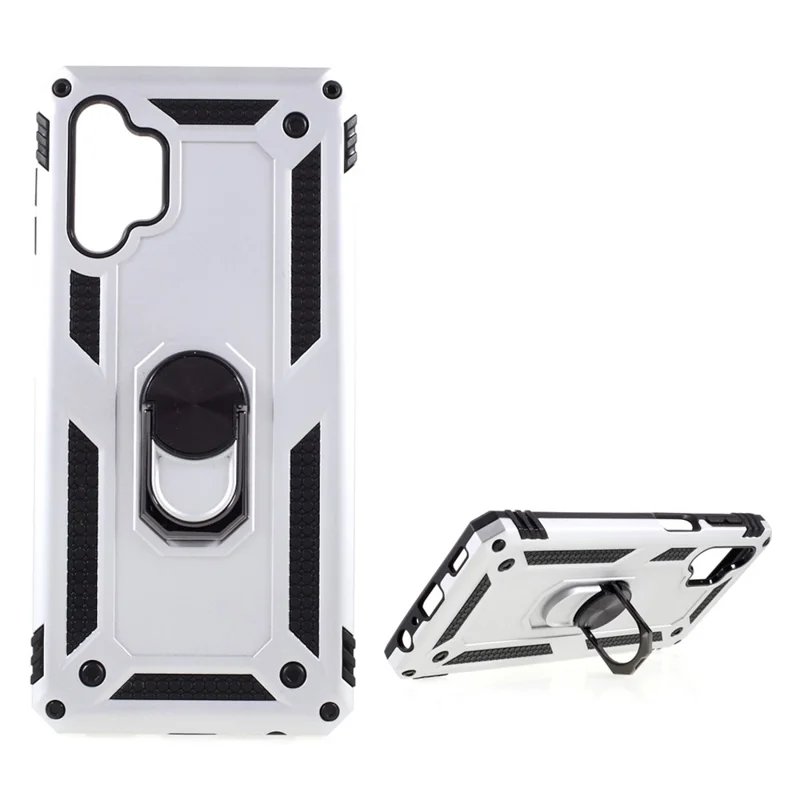 PC + TPU Combo Design Ghell di Telefono Ibrido Anti-drop Con Cavalletto ad Anello Per Samsung Galaxy A32 5G/M32 5G - D'argento