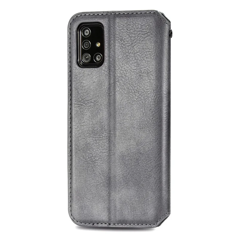 Étui en cuir PU pour Samsung Galaxy A51 4G SM-A515, avec motif losange, style portefeuille, support intégré, housse pour téléphone - Gris