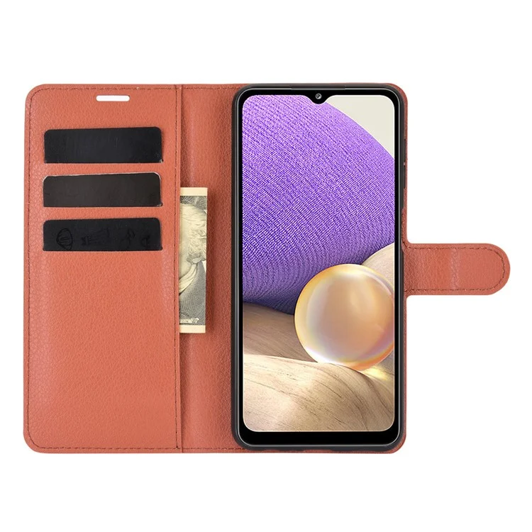Funda de protección de cuero con textura de litchi para Samsung Galaxy A32 5G/M32 5G - Marrón