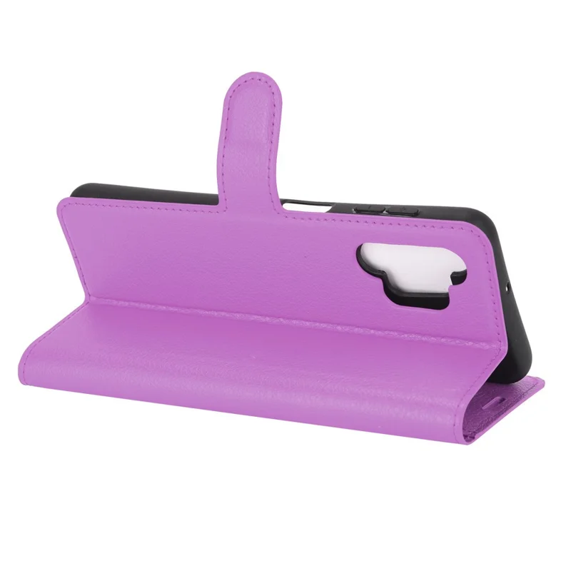Litchi Texture Wallet Leather Protector Phone Stand Cover for Samsung Galaxy A32 5G / M32 5G - Purple