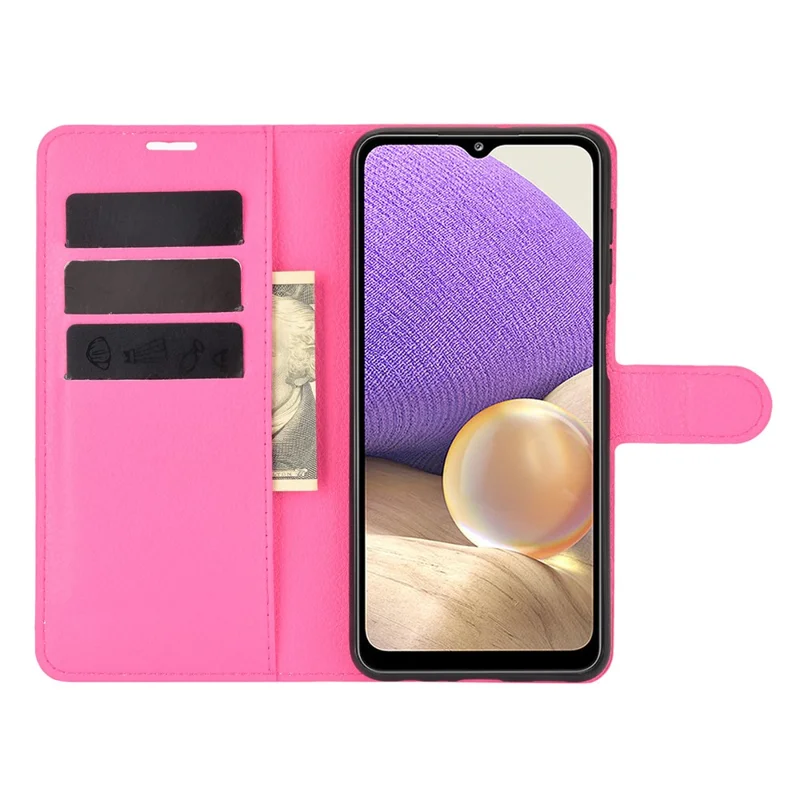 Funda de cuero con textura de lichi, diseño tipo cartera con soporte, protectora para teléfono Samsung Galaxy A32 5G / M32 5G - Rosa