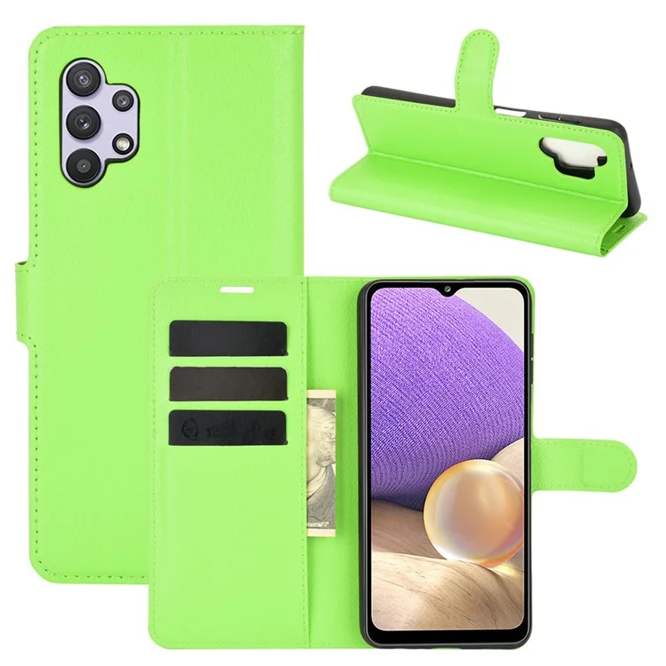 Custodia protettiva per telefono Litchi Texture Leather per Samsung Galaxy A32 5G/M32 5G - Verde
