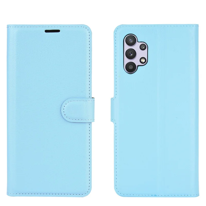 Funda de cuero con textura de lichi, diseño billetera y soporte para teléfono, protector para Samsung Galaxy A32 5G / M32 5G - Azul