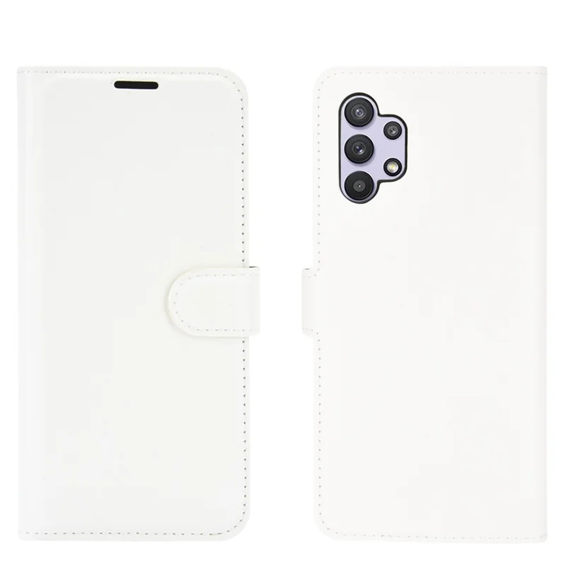 Litchi Texture Wallet Leather Protector Phone Stand Cover for Samsung Galaxy A32 5G / M32 5G- White