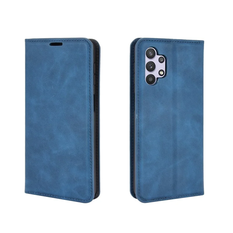 غطاء جلد بملمس ناعم مع محفظة وحامل مغناطيسي تلقائي الالتصاق لهاتف Samsung Galaxy A32 5G / M32 5G - أزرق