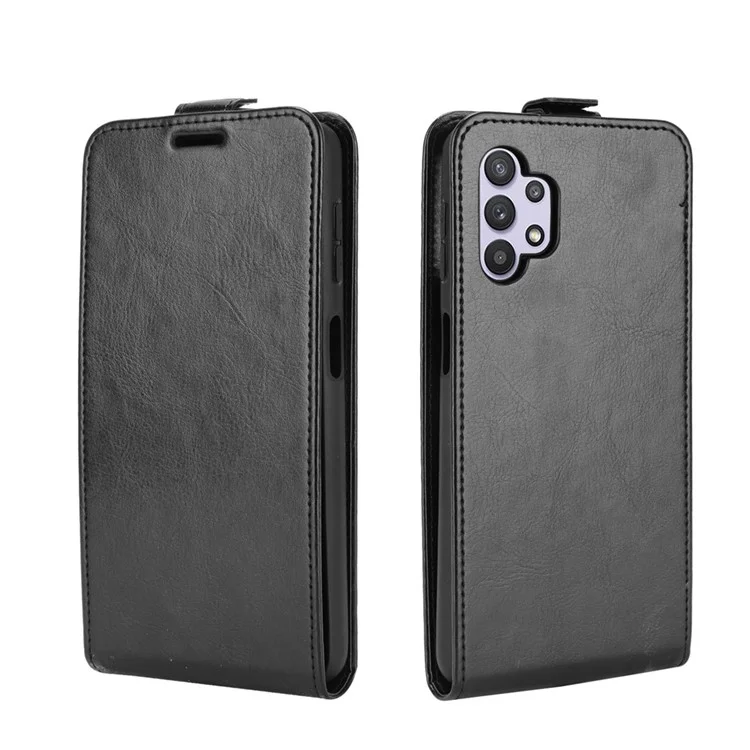 Projeto de Suporte de Cartão Flip Vertical Crazy Horse Texture Leather Case Para Samsung Galaxy A32 5G/M32 5G - Preto