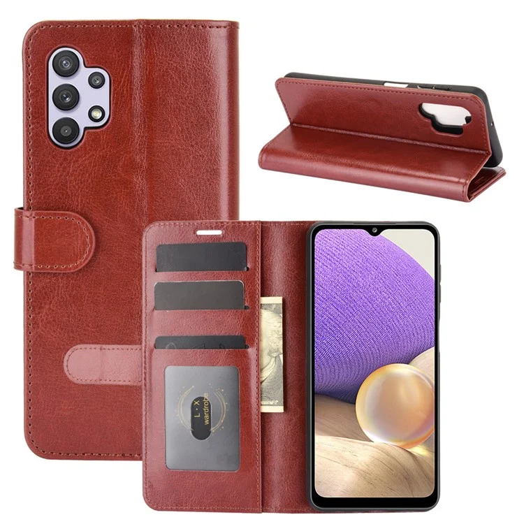 Capa de Couro Crazy Horse Textura Design Carteira para Samsung Galaxy A32 5G/M32 5G - Marrom