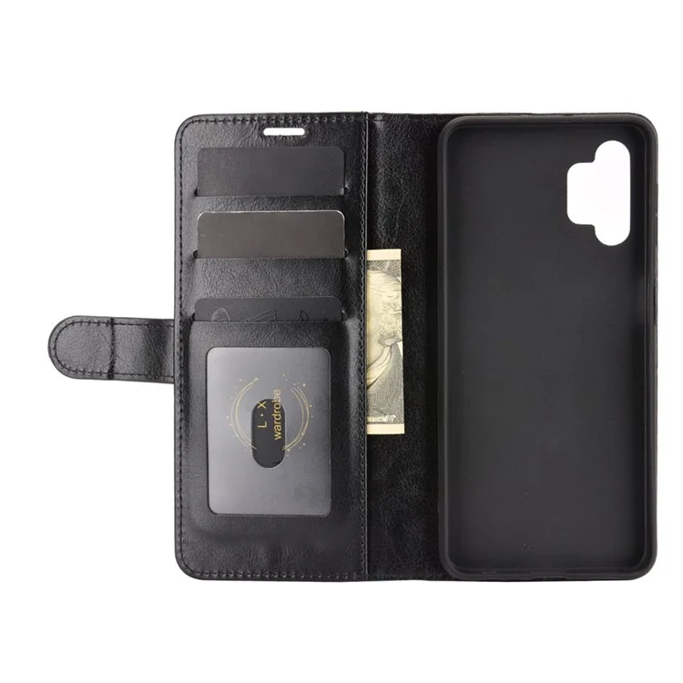 Cartera Diseño Crazy Horse Textura Cuero Funda Soporte para Samsung Galaxy A32 5G/M32 5G - Negro