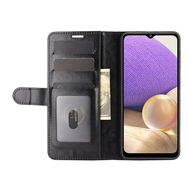 Cartera Diseño Crazy Horse Textura Cuero Funda Soporte para Samsung Galaxy A32 5G/M32 5G - Negro