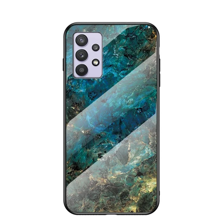 Wear and Scratch Resistant Marbling Pattern Drop-proof Tempered Glass Cell Phone Cover for Samsung Galaxy A32 5G/M32 5G - Emerald Marble