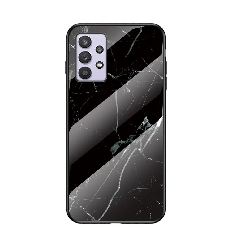 Capa de telefone celular de vidro temperado resistente ao desgaste e arranhões com padrão de mármore à prova de queda para Samsung Galaxy A32 5G/M32 5G - Mármore Preto